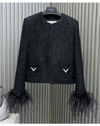 Valentino Women's Feathered Tweed Jacket Black