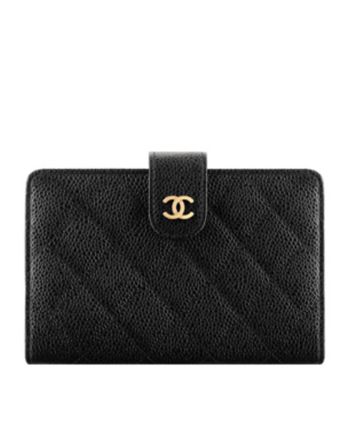 Chanel Caviar Quilted Zip Pocket Wallet Black