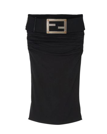 Fendi Women's Fendace Buckle Pleated Midi Skirt Black