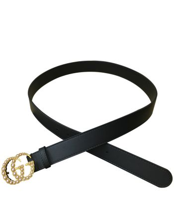 Gucci Leather belt with pearl Double G Black