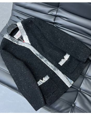 Valentino Women's Embroidered Glaze Tweed Coat Black